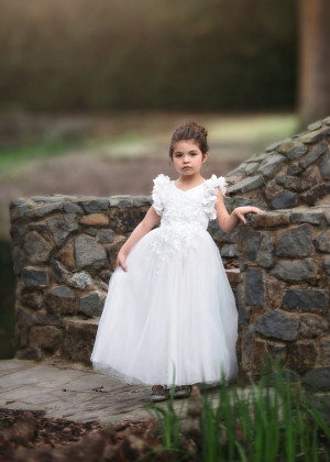 White Handmade Flowers Stunning Flower Girl Dress